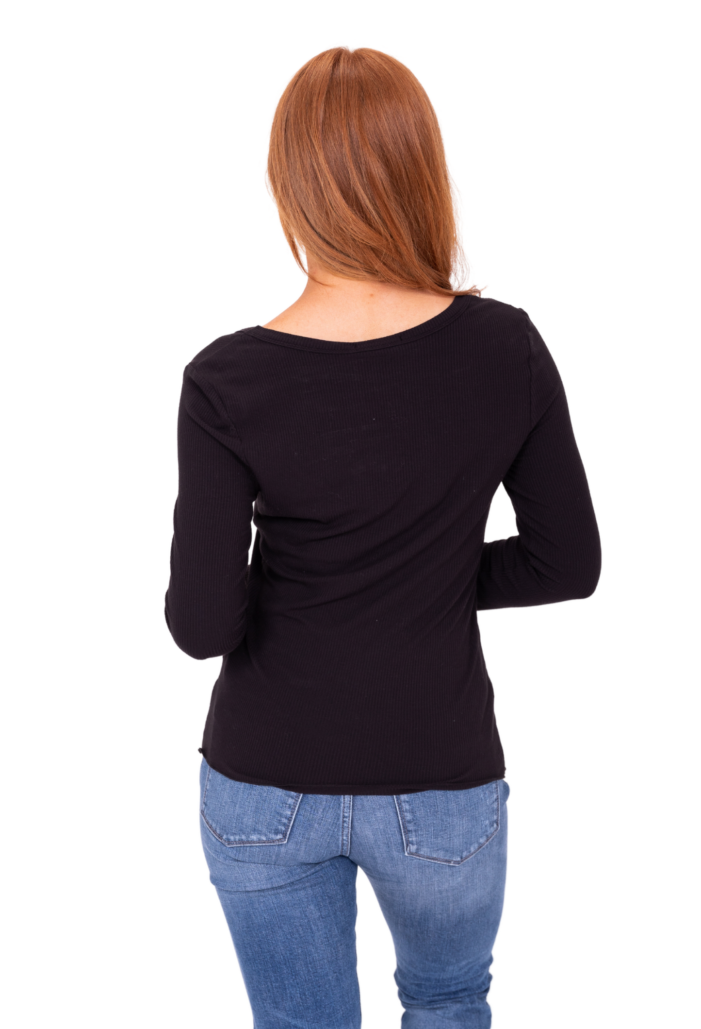 LONG SLEEVE RIBBED TEE IN BLACK FINAL SALE