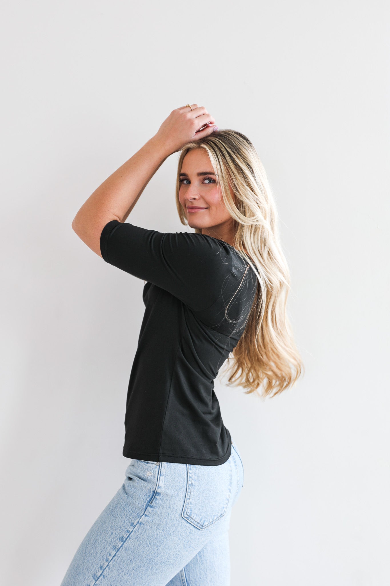 HALF SLEEVE TEE IN BLACK FINAL SALE