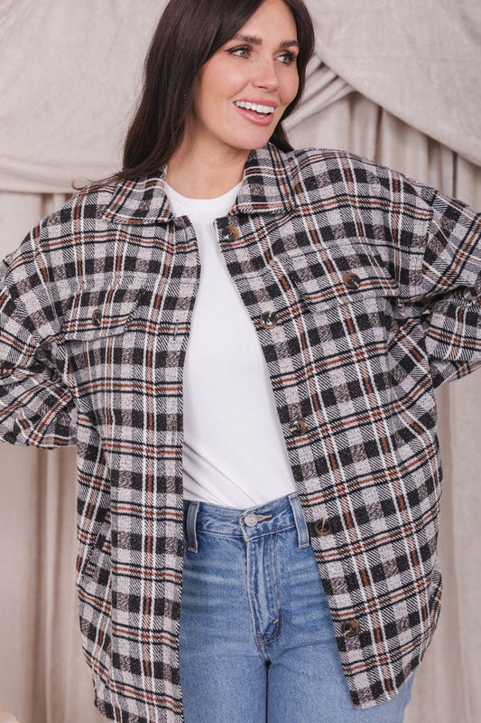 FLANNEL SHIRT JACKET IN AUTUMN MAPLE PLAID FINAL SALE