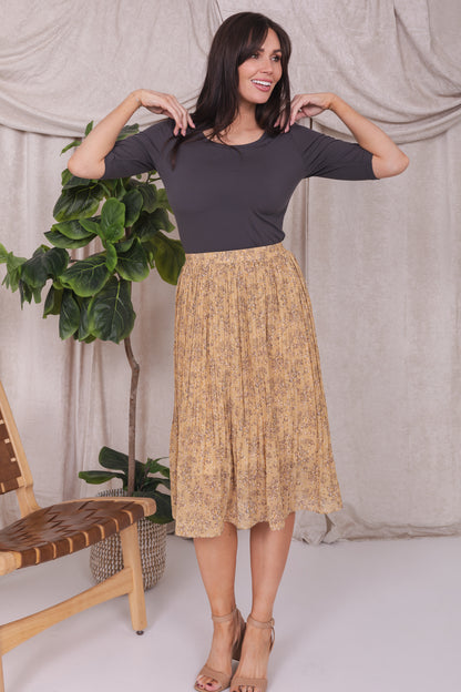 PLEATED MIDI SKIRT IN GOLDEN SPICE WILLOW FINAL SALE