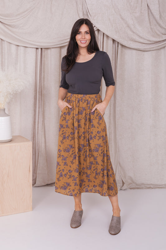 MAXI SKIRT IN GOLD COMBO ROSES FINAL SALE