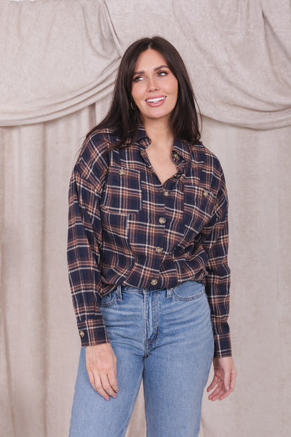 PLAID SHIRT IN DARK NAVY PLAID FINAL SALE