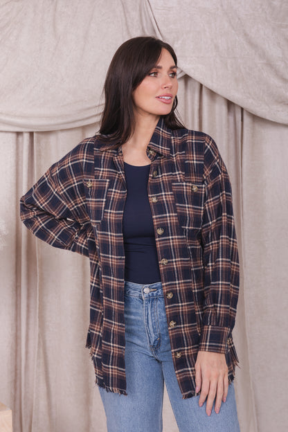 PLAID SHIRT IN DARK NAVY PLAID FINAL SALE