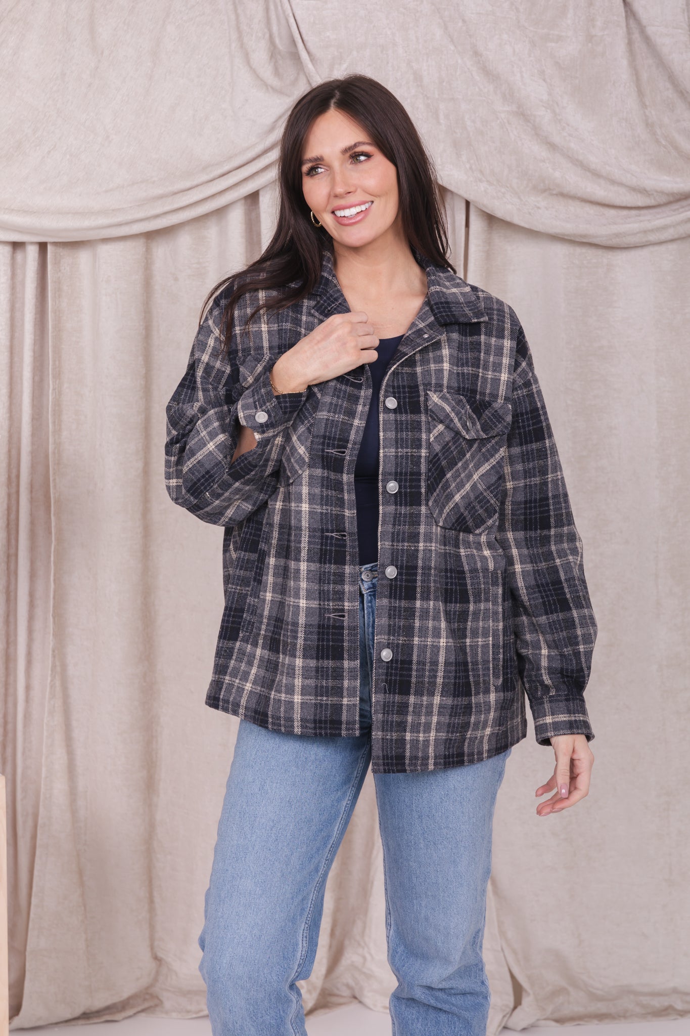 PLAID JACKET IN SHADOW GRAY PLAID FINAL SALE