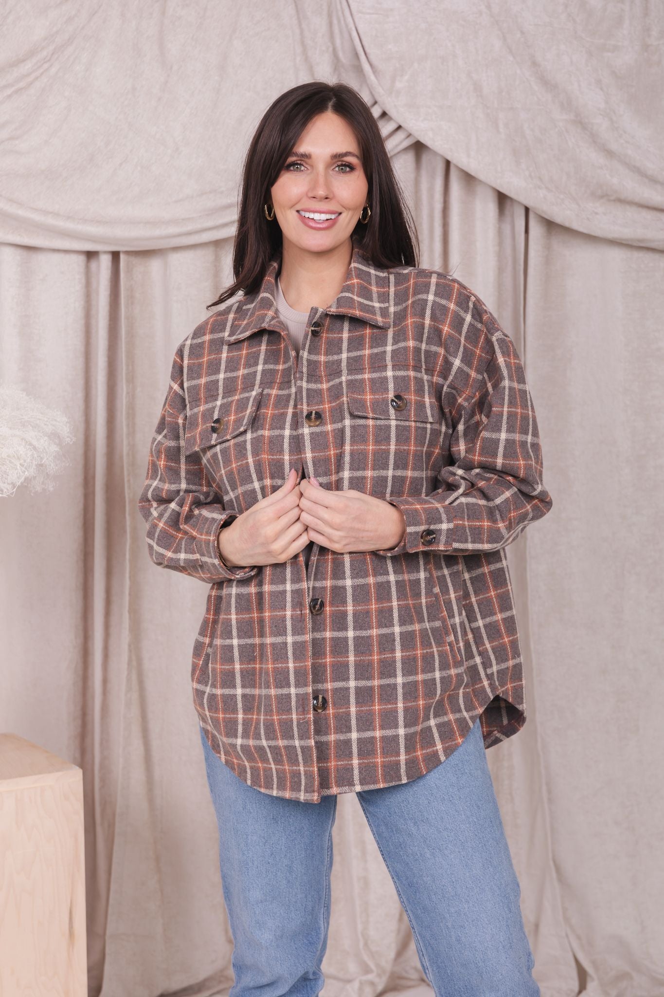 FLANNEL SHIRT JACKET IN HOT COCOA PLAID FINAL SALE