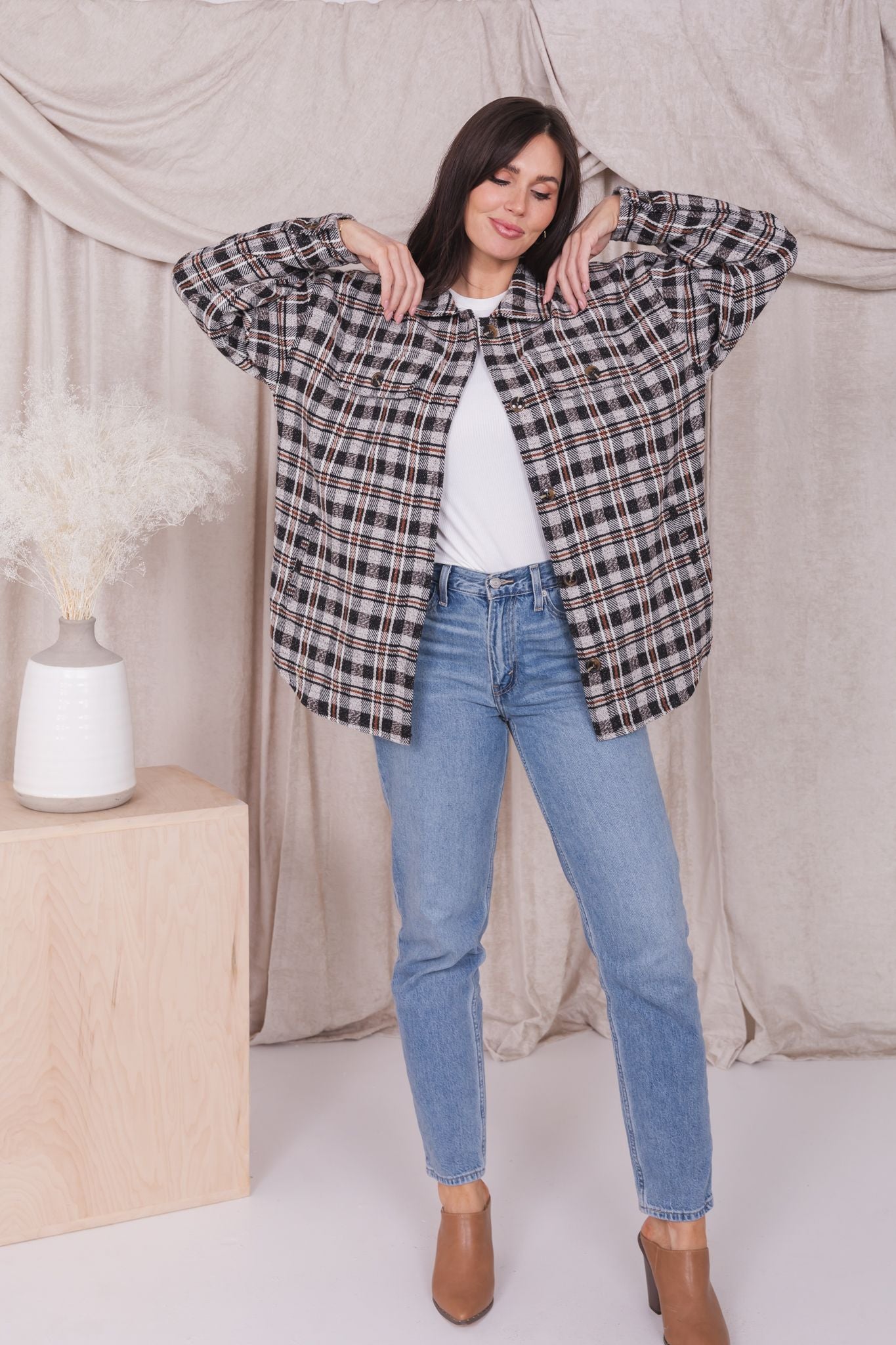 FLANNEL SHIRT JACKET IN AUTUMN MAPLE PLAID FINAL SALE