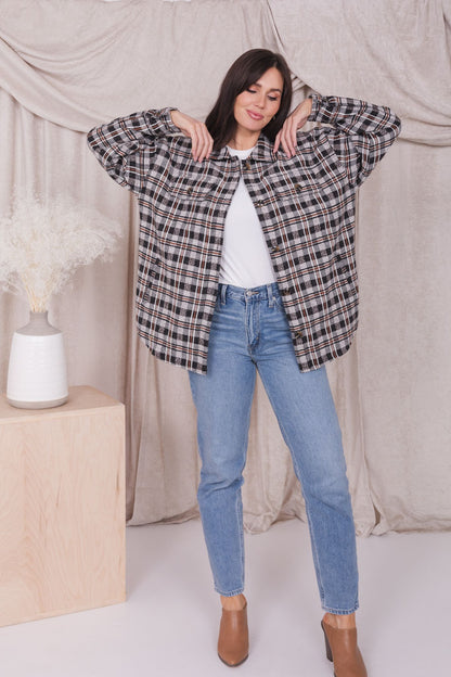 FLANNEL SHIRT JACKET IN AUTUMN MAPLE PLAID FINAL SALE